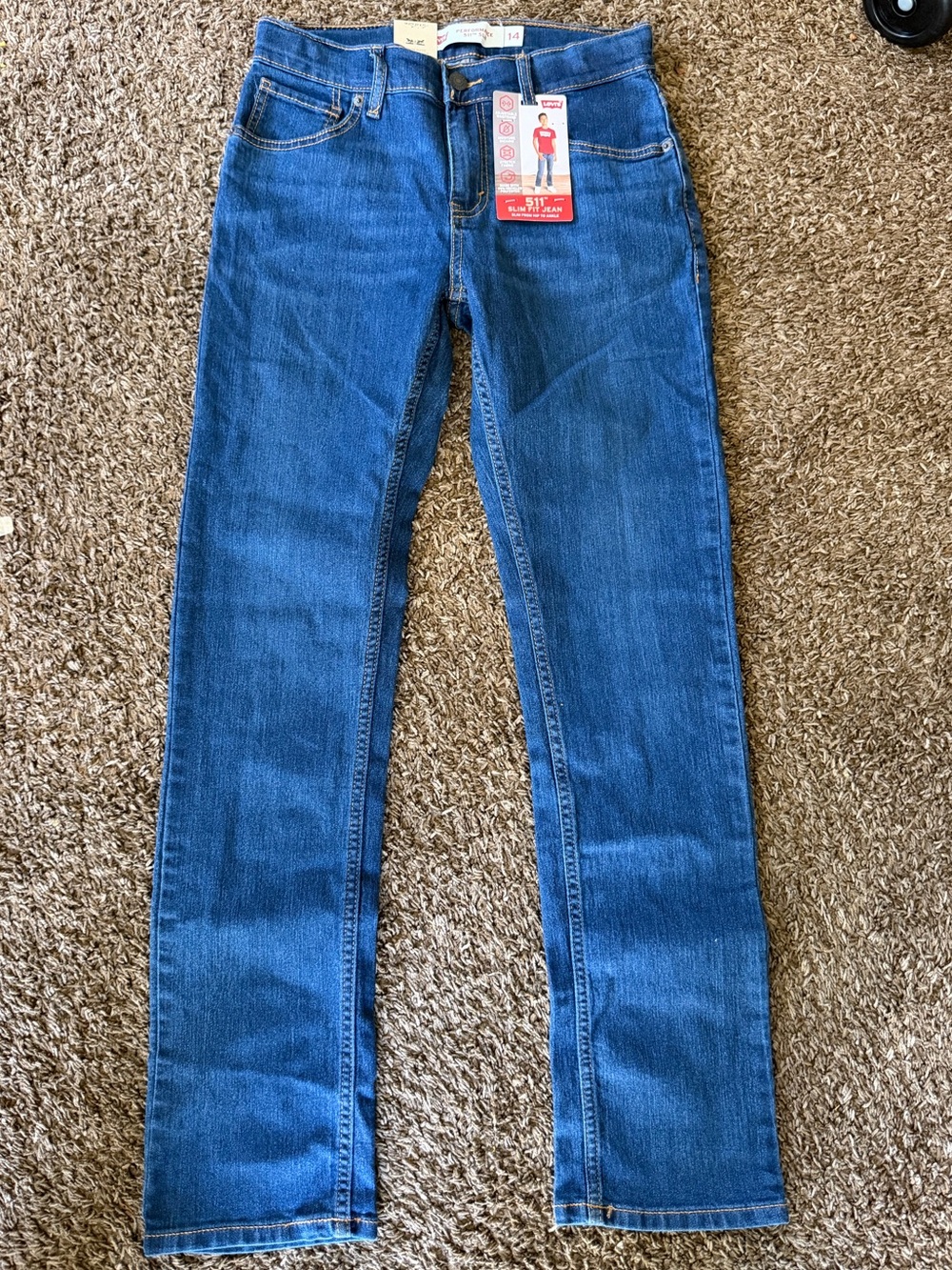 Levis 511 Slim Fit Boys Jeans Size 14 Regular 27x29 Dark Wash Performance NWT